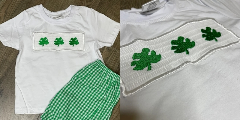 Smocked T-shirt with Green Checkered Shorts