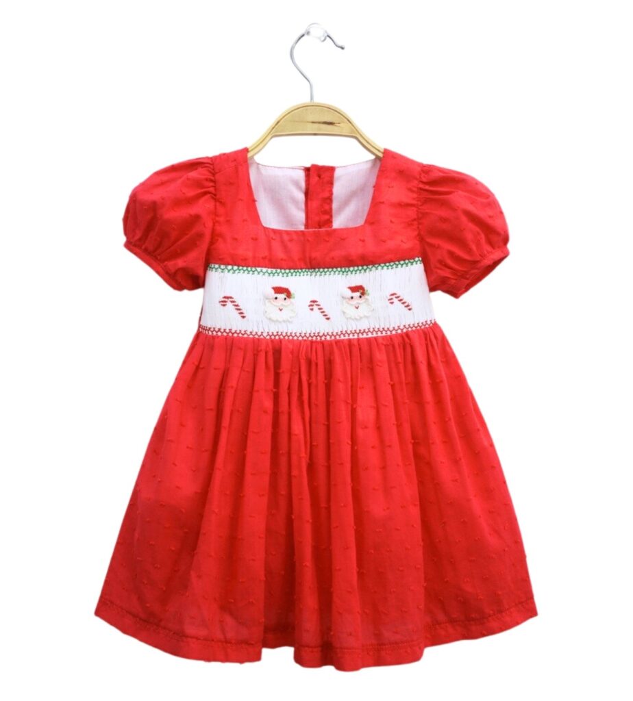 Happy Santa Claus in Snow Smocked Dress