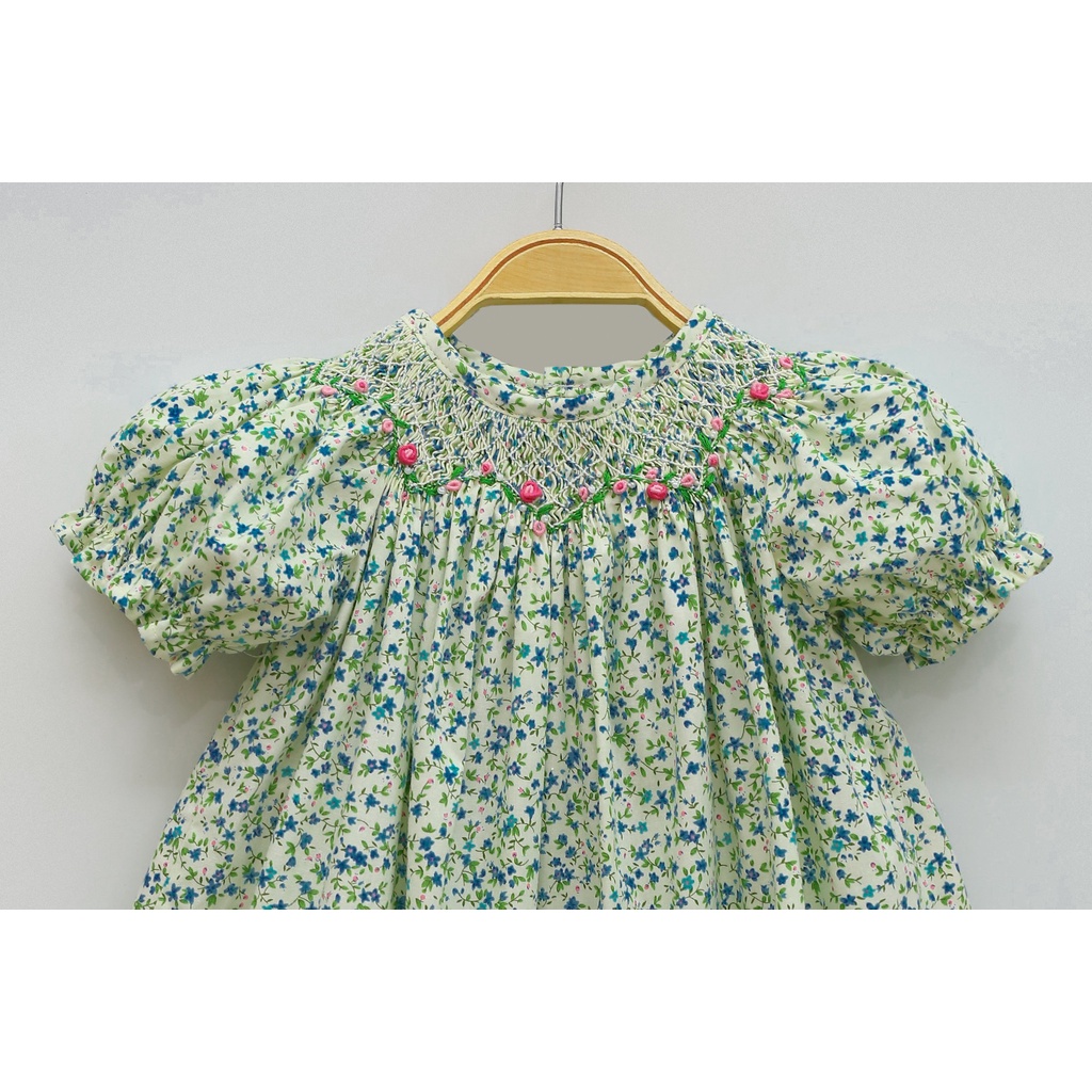 Green Floral Smocked Dress