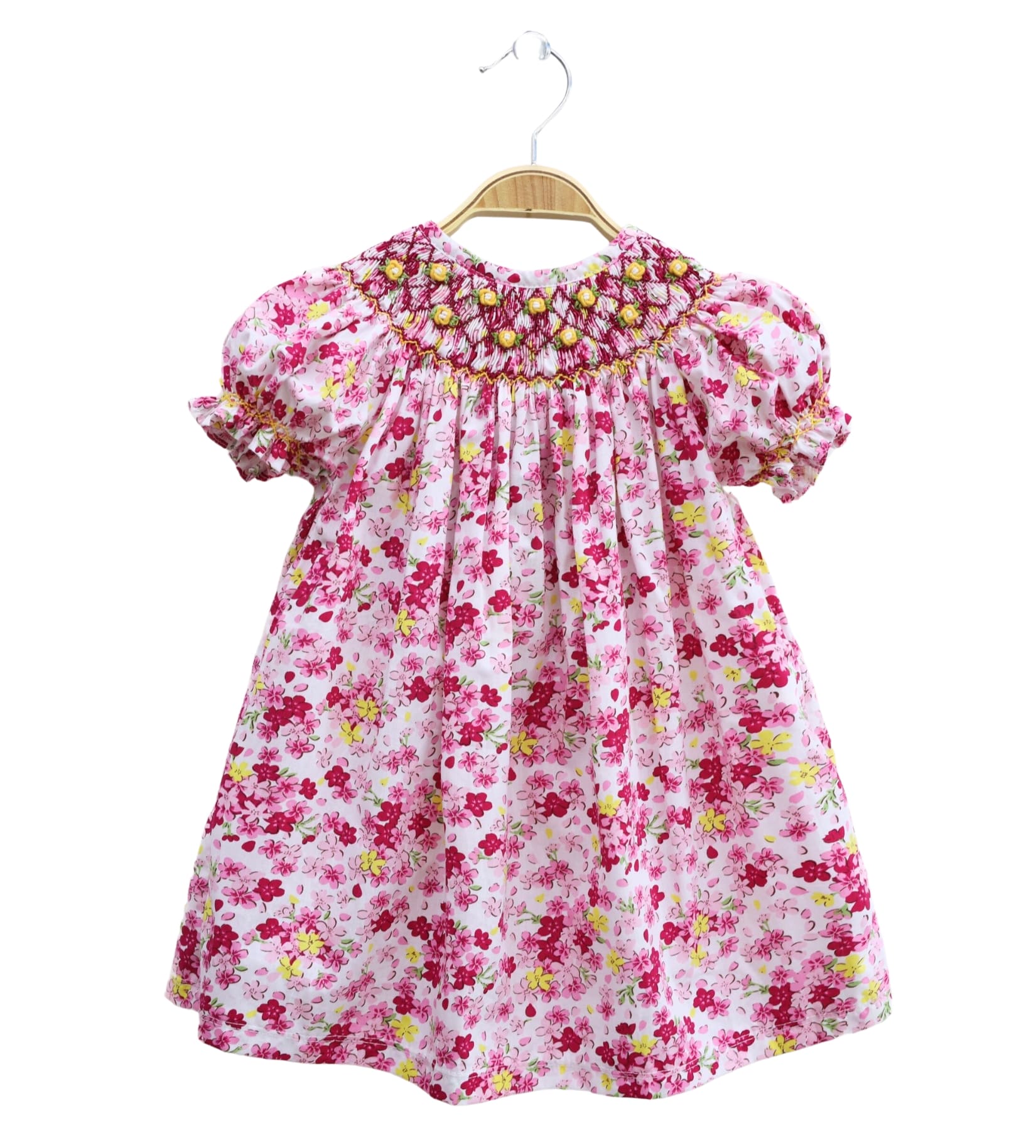 Hand-embroidered Flower Smocked Dress For Girls