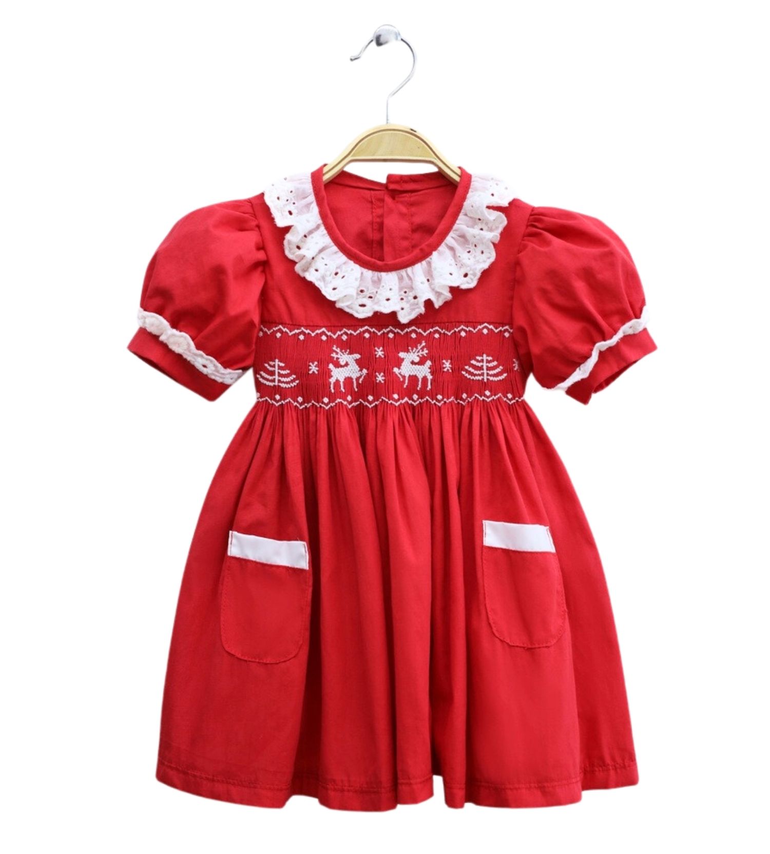 Reindeers in Snowflakes Smocked Lovely Dress