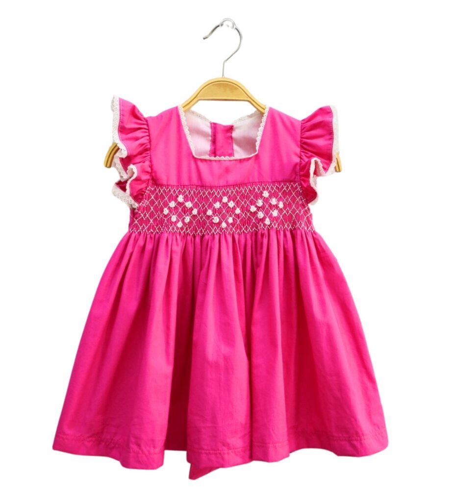 Smocked Bright Pink Geometric Dress