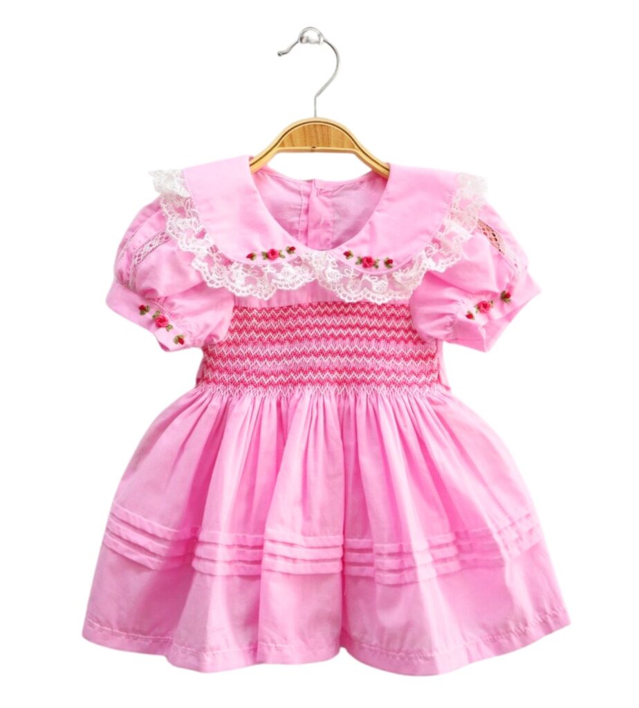 Adorable Pink Smocked Geometric Dress
