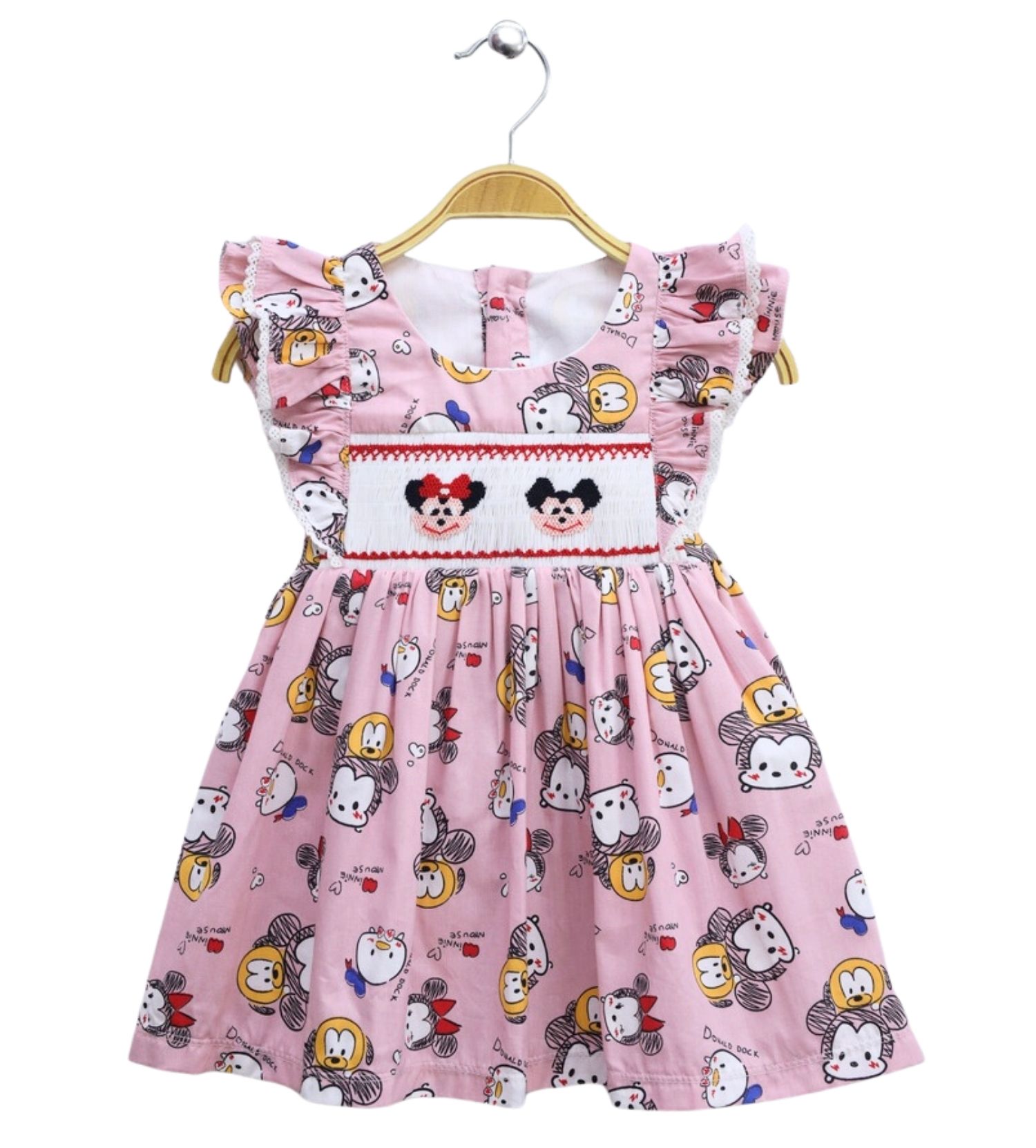 Mickey Mouses Smocked on Pink Sundress