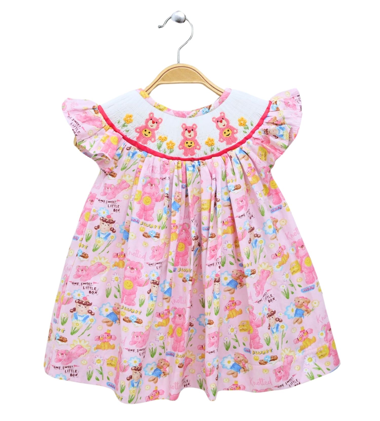 Smocked Pink Bears Bishop Dress