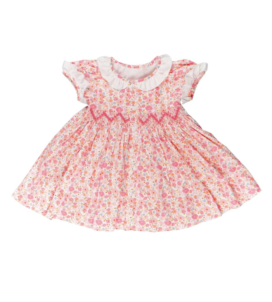 Geometric Smocked Dress Red Folral