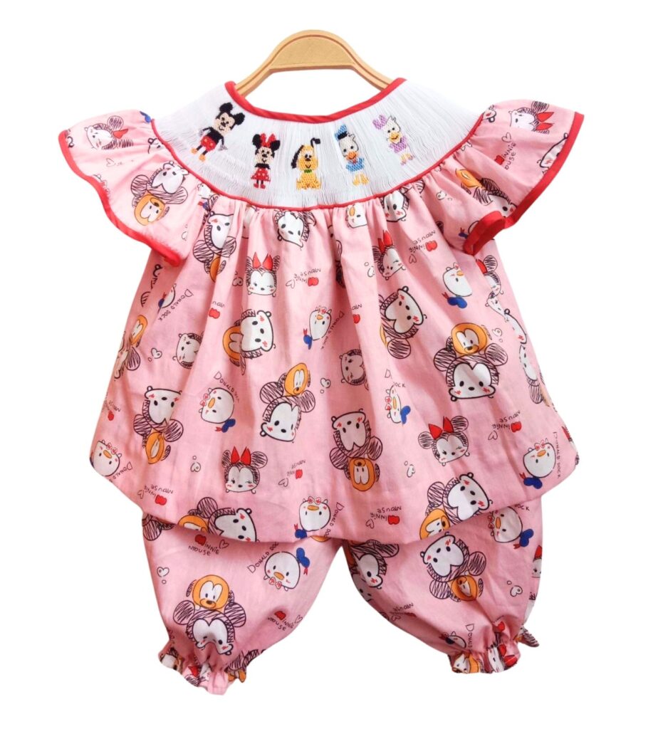 Pink 2 Pieces Sets With Disney Cartoon Characters Motifs