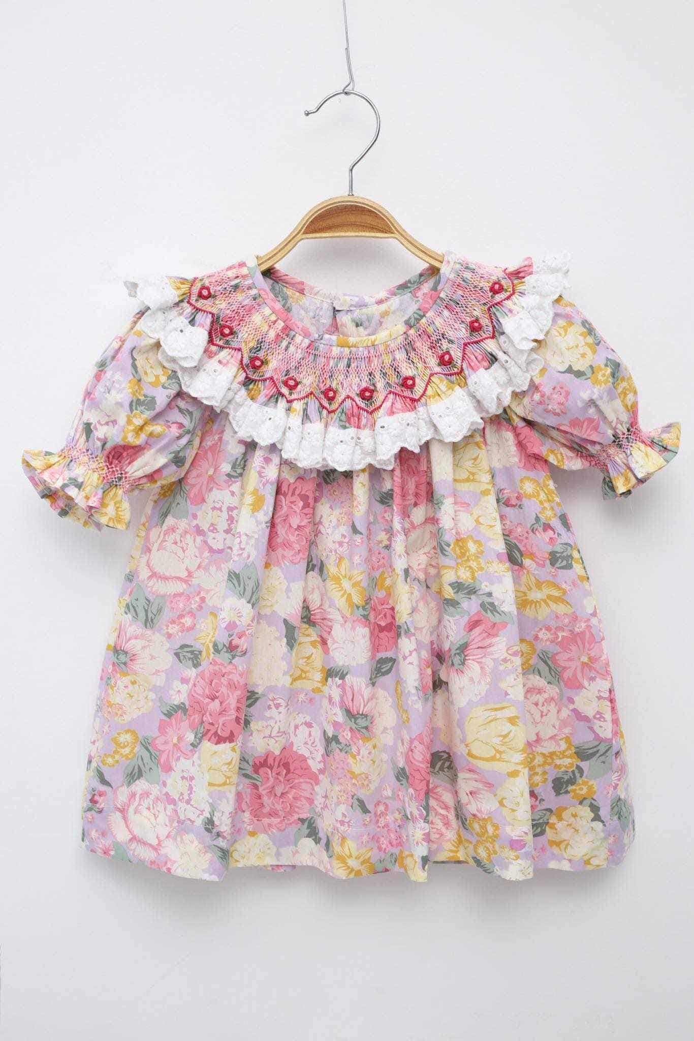 Floral Smocked Dress With Ruffled Sleeves