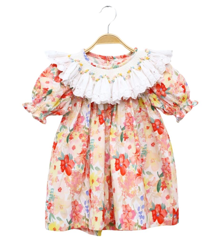 Floral Smocked Dress With Ruffled Sleeves