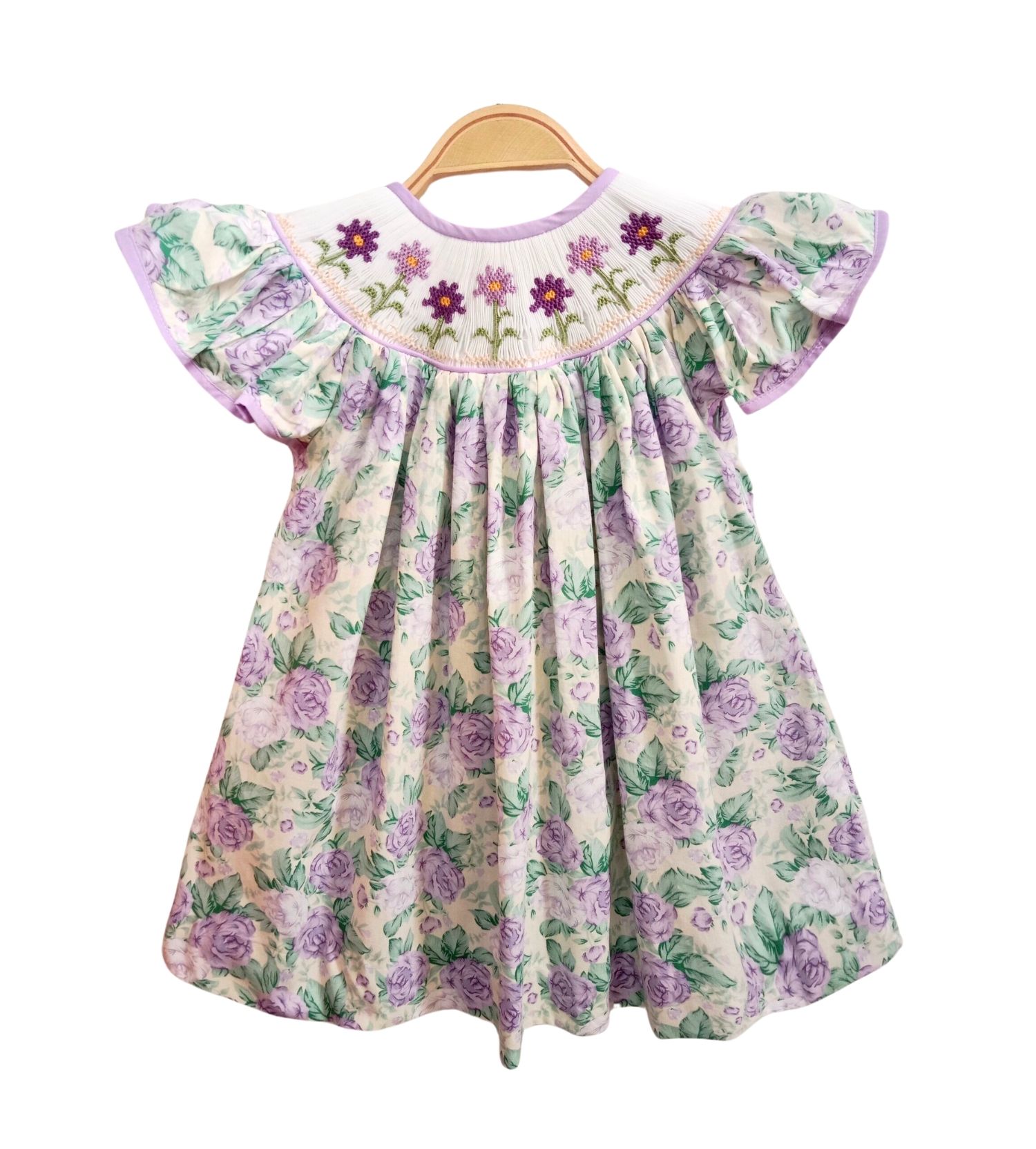 Smocked Bishop Dress Purple Flower