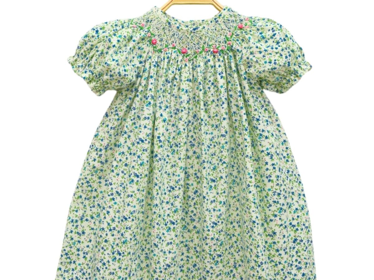 Green Floral Smocked Dress