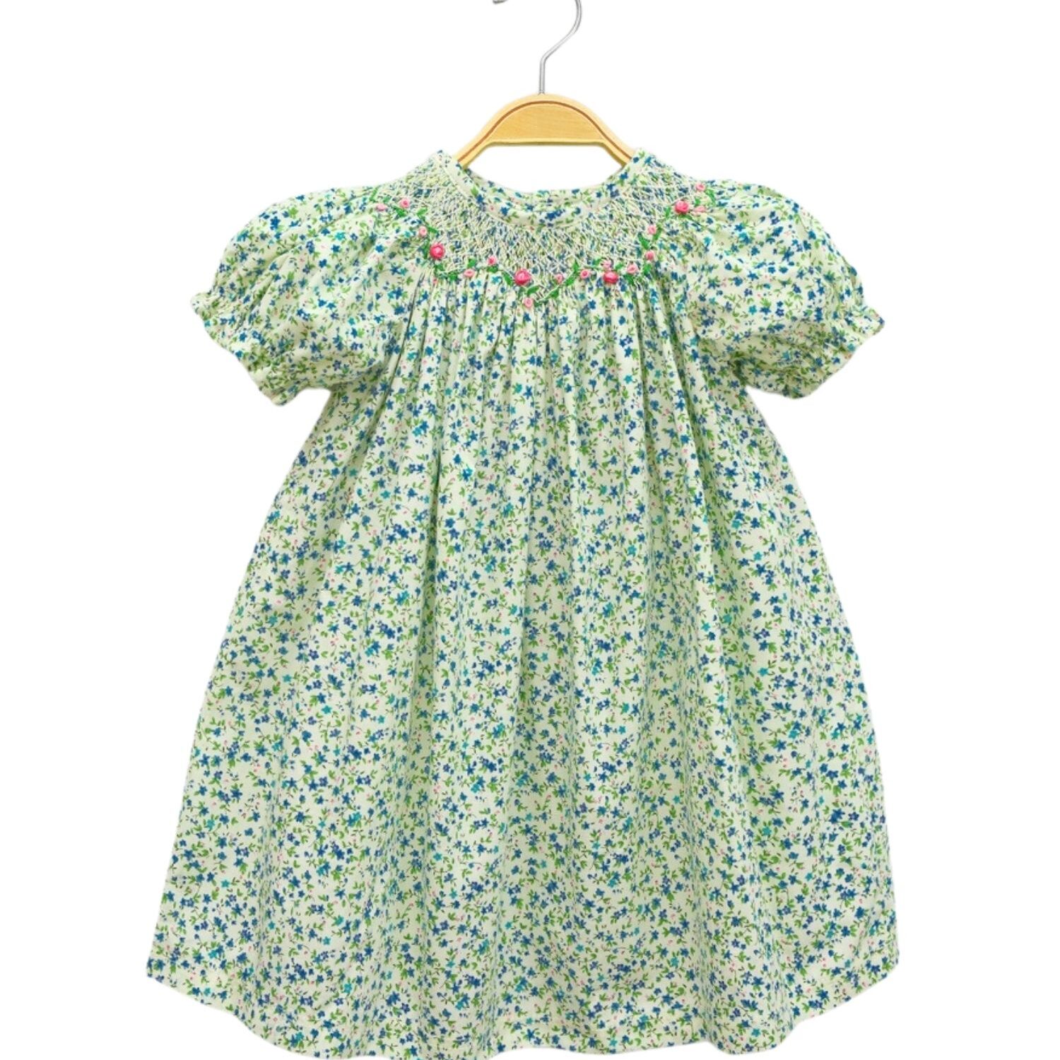 green emerald velvet dress CurveWow V Neck Frill Sleeve Smock Dress Green Floral – Curvewow main image 0
