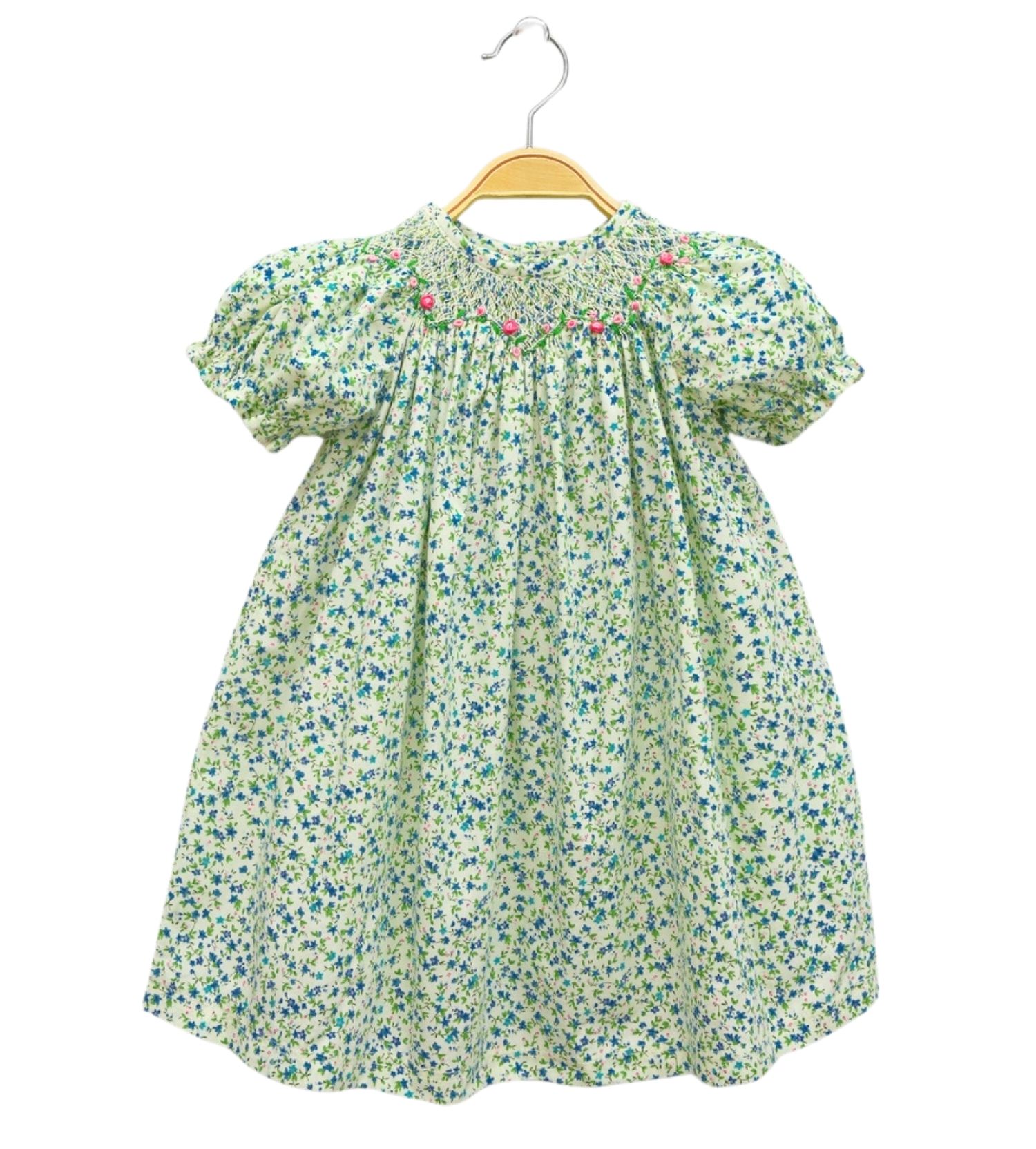 Green Floral Smocked Dress