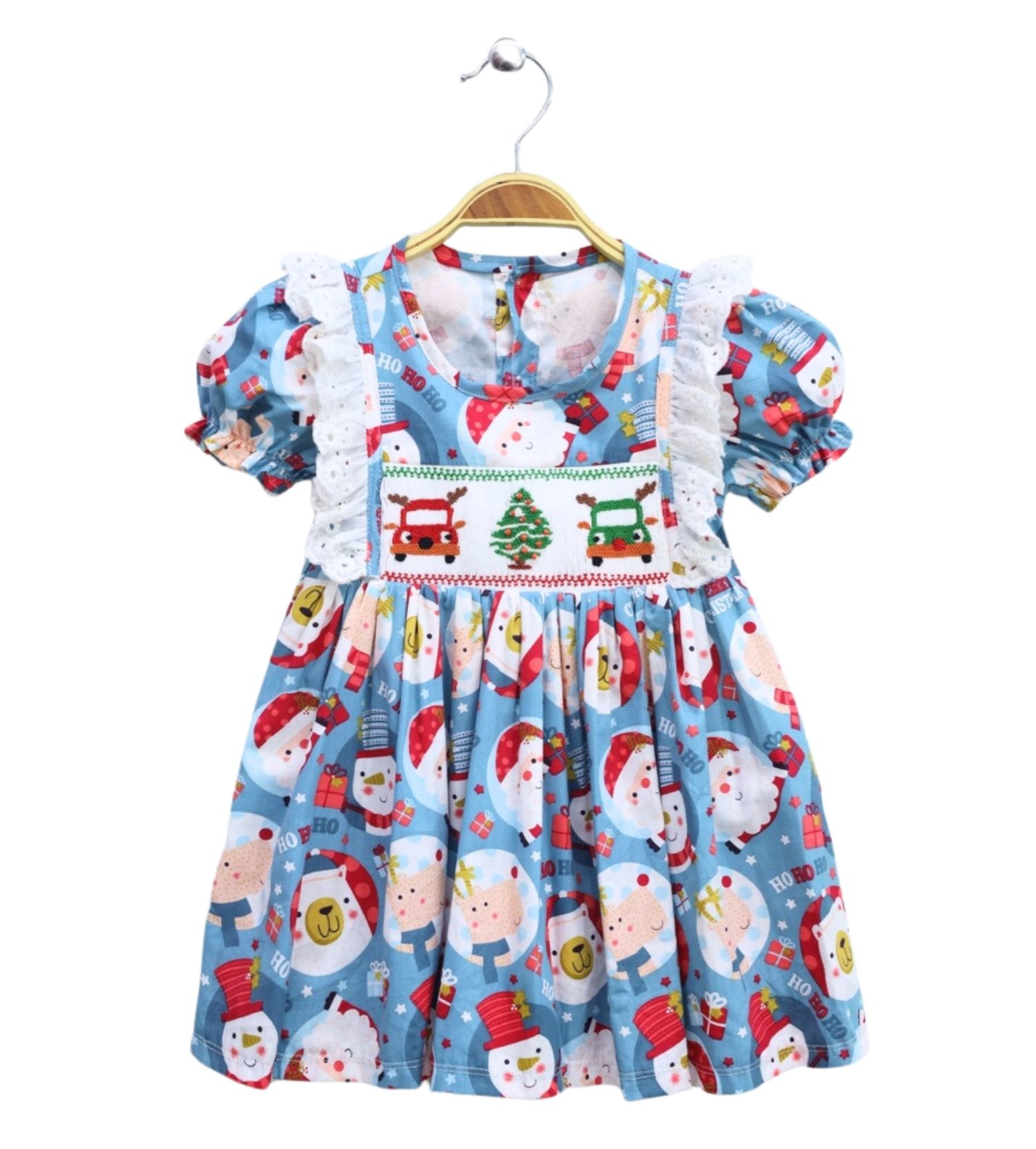 Smocked Sundress with Pine Tree and Car Pattern