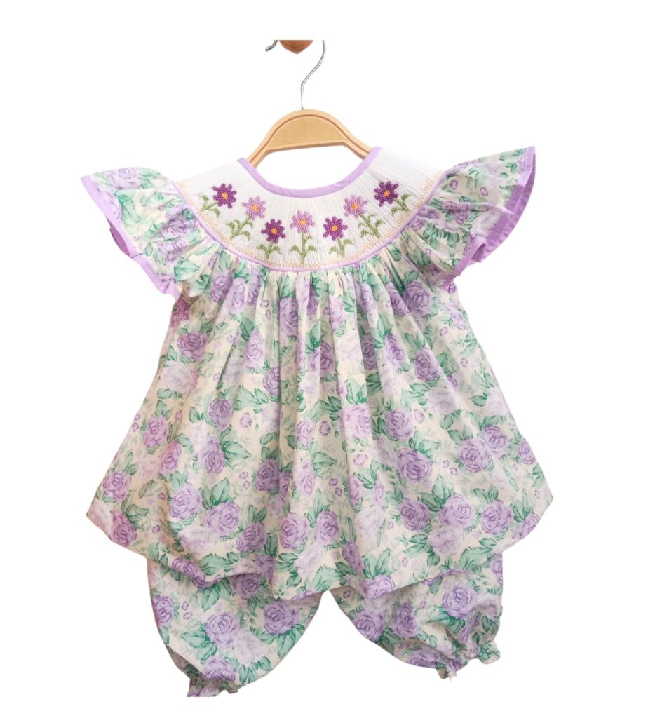 Smoked Two Pieces Set Purple Flowers