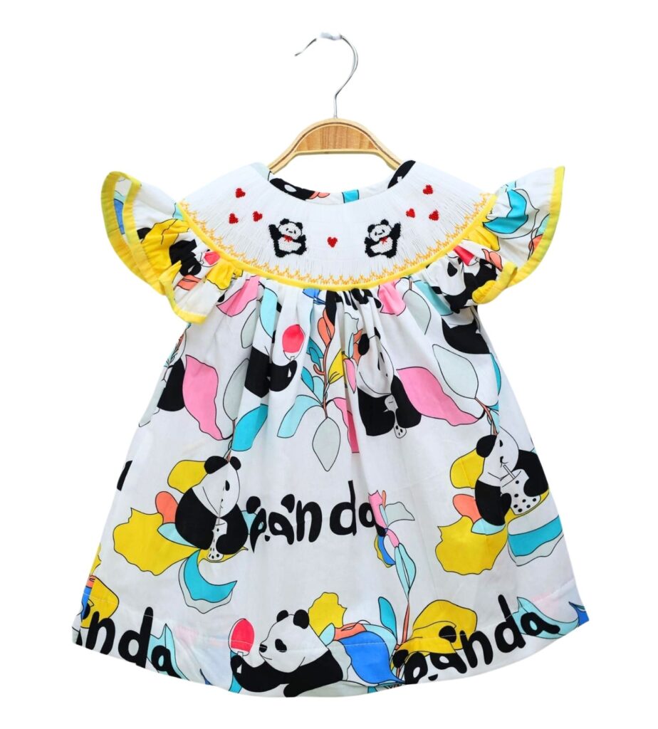 Smocked Bishop Panda Pattern Dress