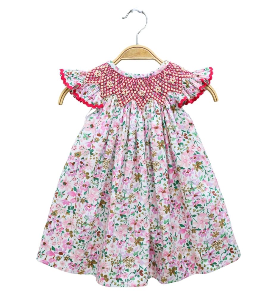 Smocked Bishop Dress With Exquisite Floral Embroidery