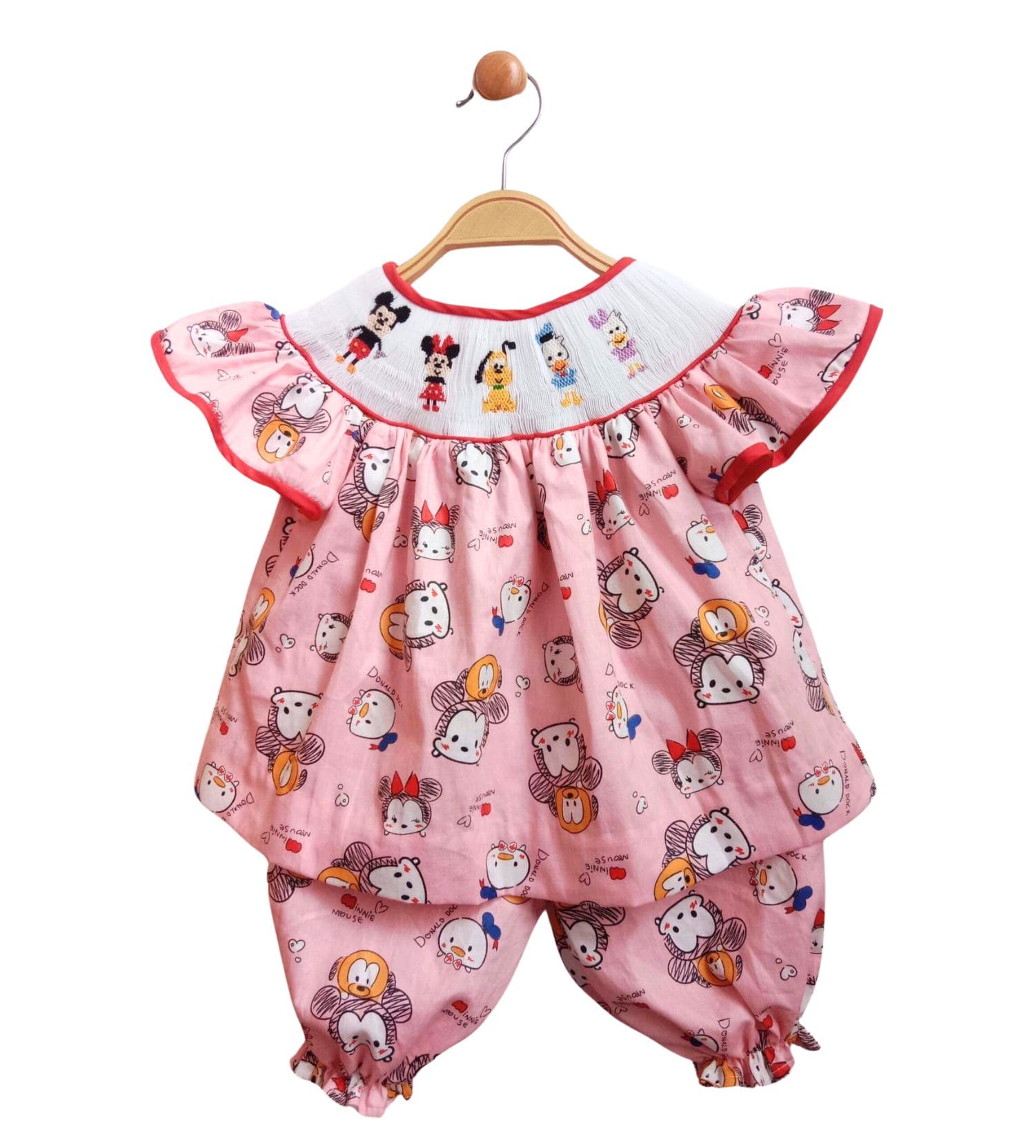 Pink 2 Pieces Sets With Disney Cartoon Characters Motifs