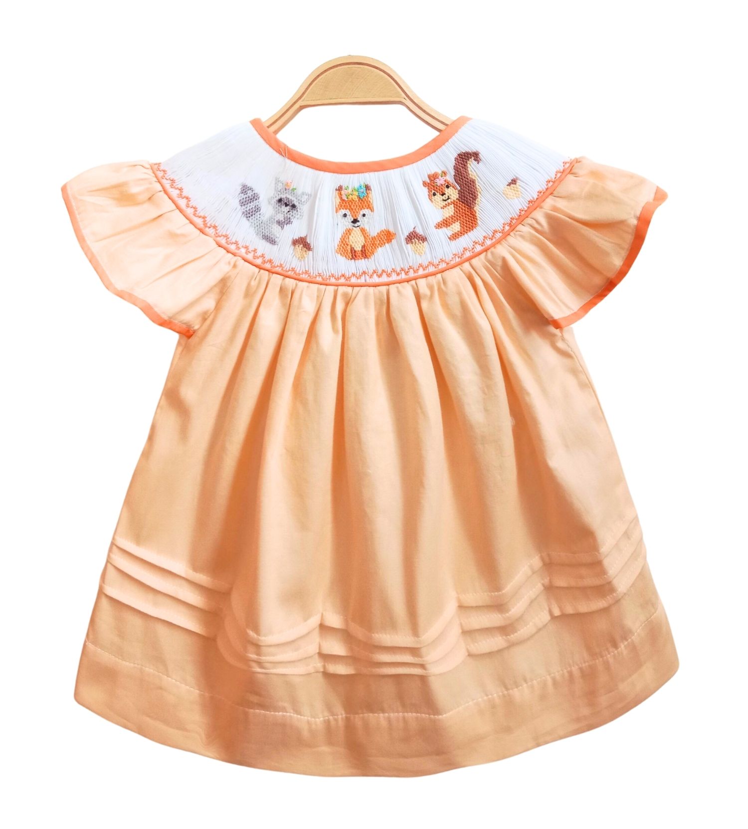 Lovely Squirrel Orange Smock Bishop Dress for Baby