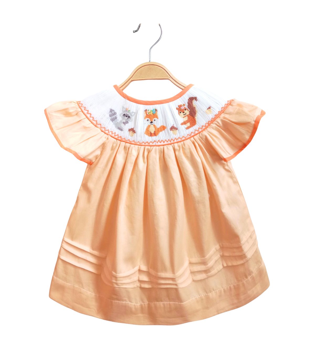 Lovely Squirrel Orange Smock Bishop Dress for Baby