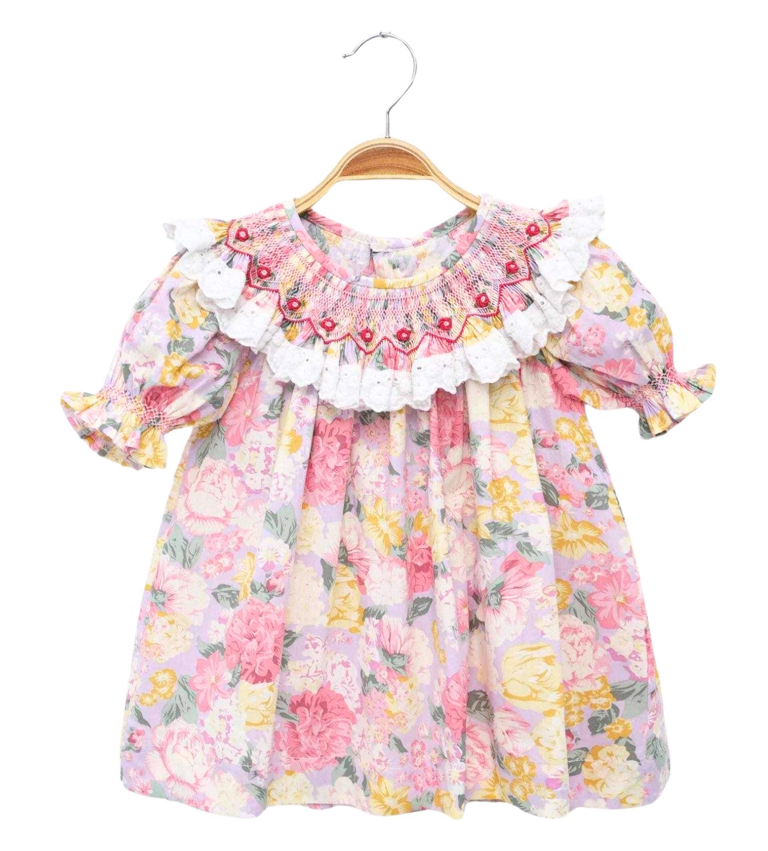 Floral Smocked Dress With Ruffled Sleeves