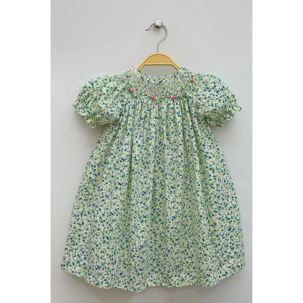 Green Floral Smocked Dress