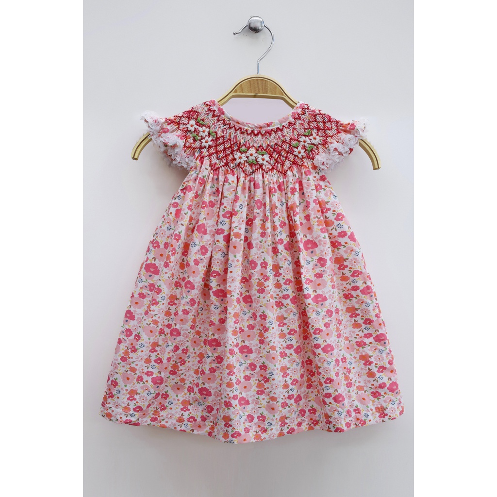 Printed Floral Smocked Bishop Dress - K - Embroidery