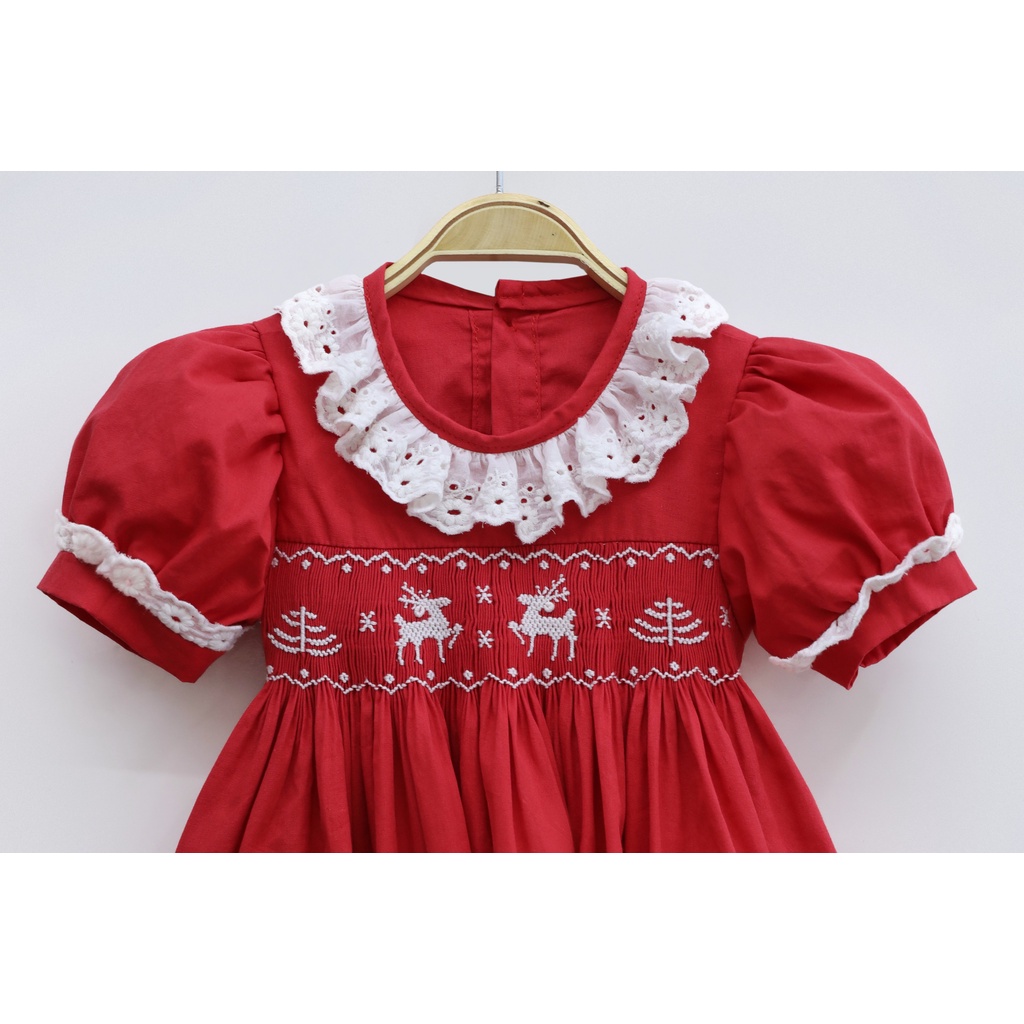 Reindeers in Snowflakes Smocked Lovely Dress