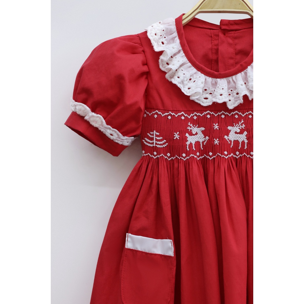 Reindeers in Snowflakes Smocked Lovely Dress