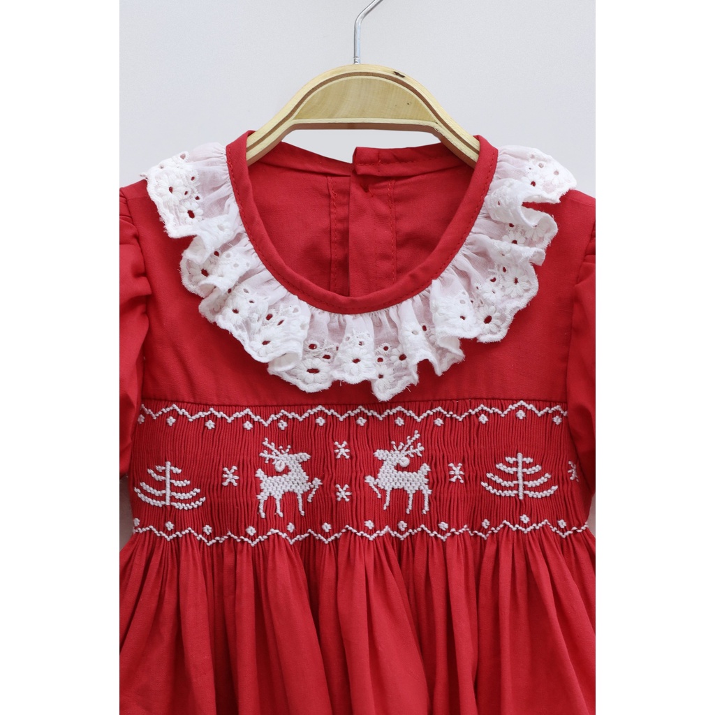 Reindeers in Snowflakes Smocked Lovely Dress