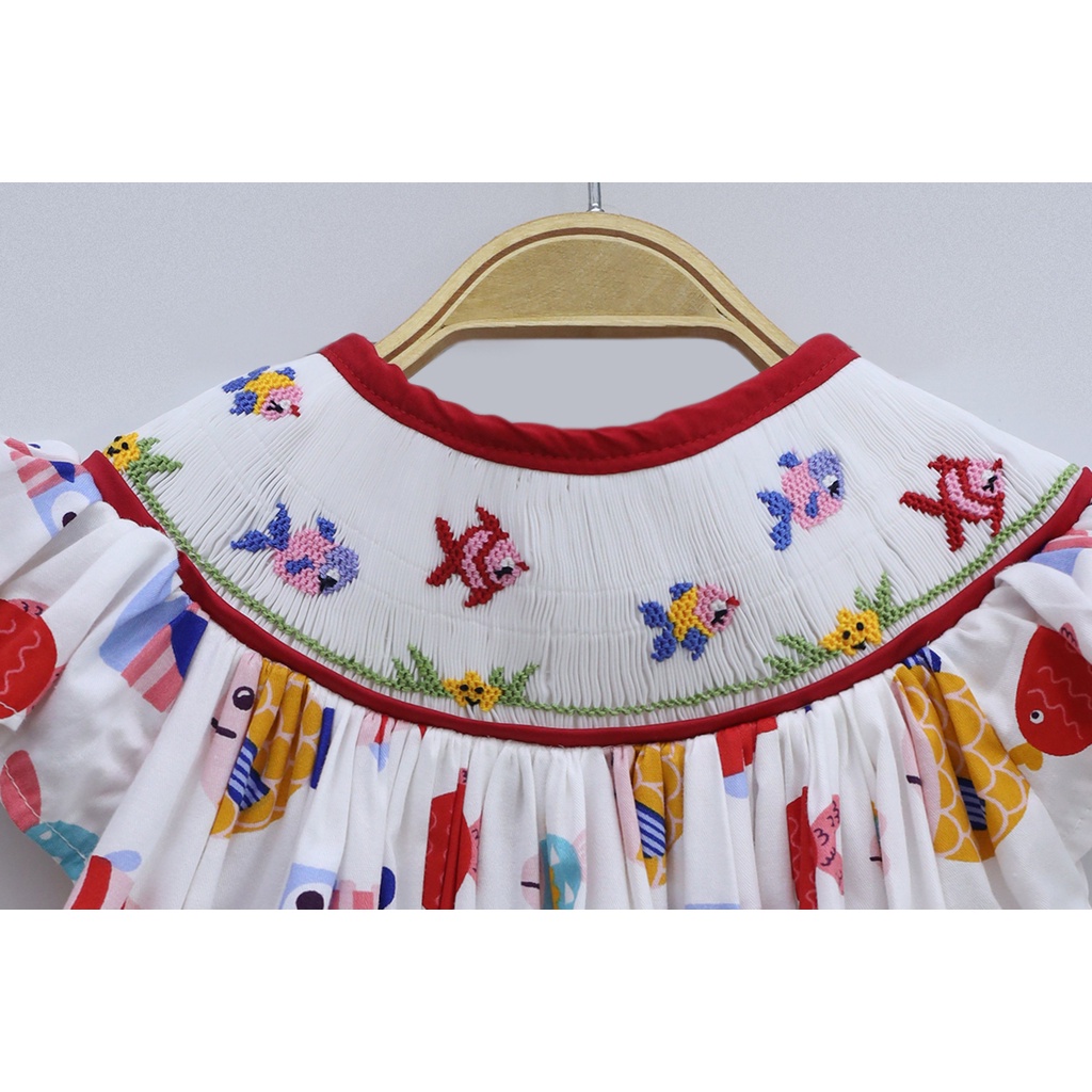 Smocked Bishop Dress Colorful Fish Pattern