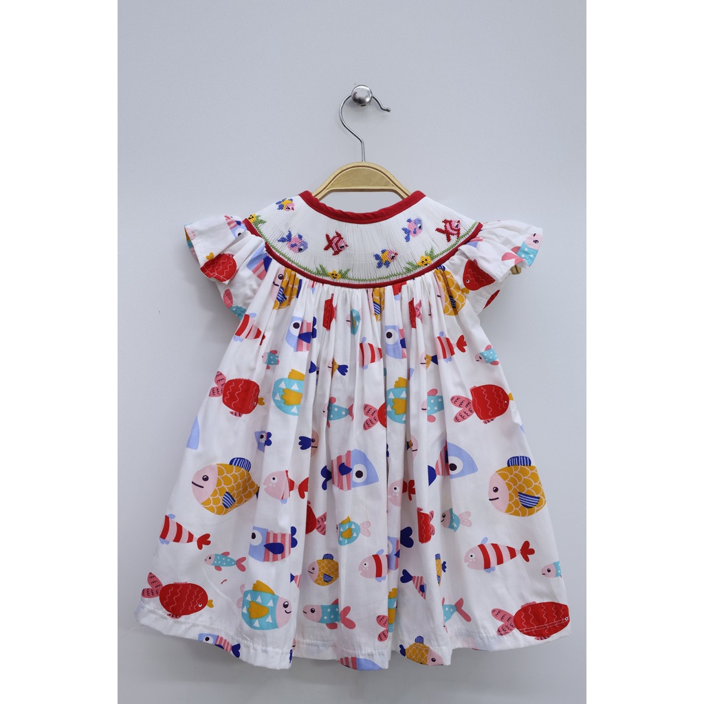 Smocked Bishop Dress Colorful Fish Pattern