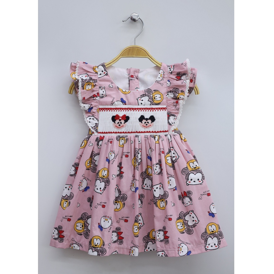 Mickey Mouses Smocked on Pink Sundress