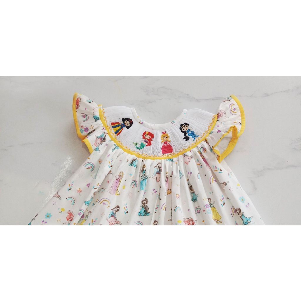 Smocked Bishop Dress Embroidered with 4 Princesses