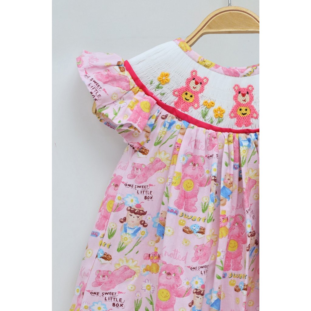 Smocked Pink Bears Bishop Dress