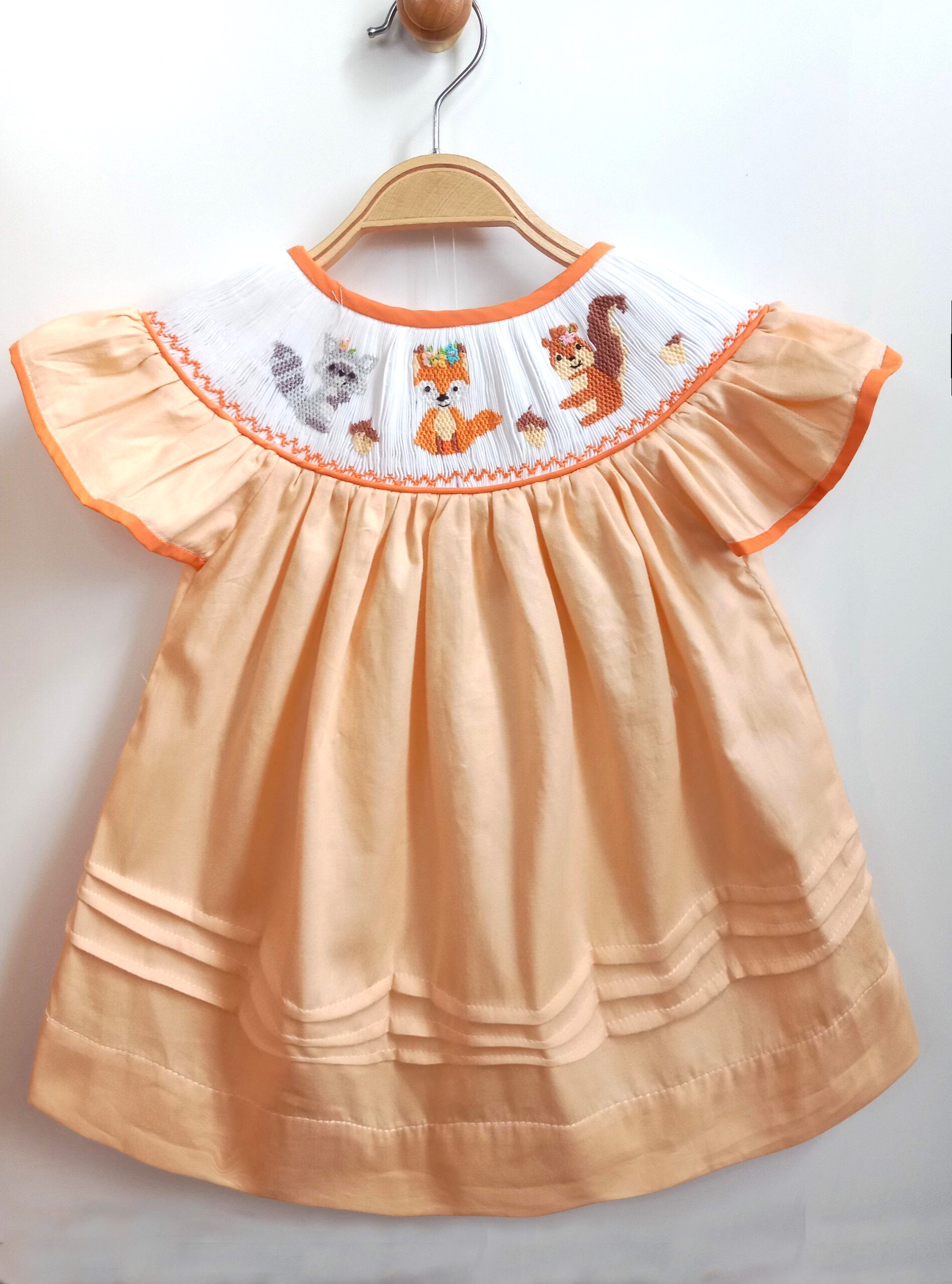 Lovely Squirrel Orange Smock Bishop Dress for Baby