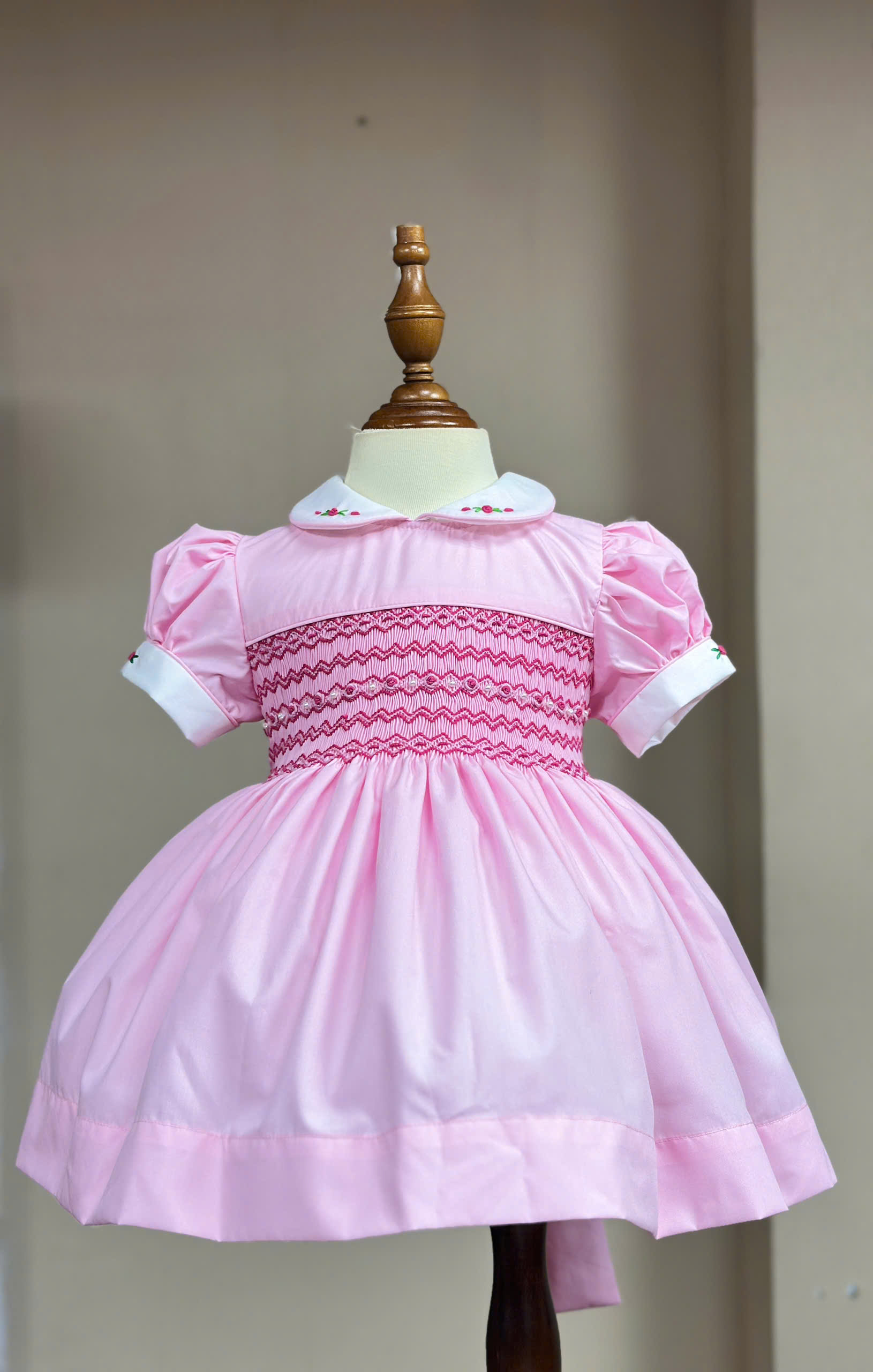Classic Pink Geometric Smocked Baby Girl Dress