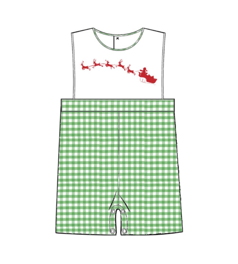 Santa Claus Green Striped Smocked Shortall for Boy