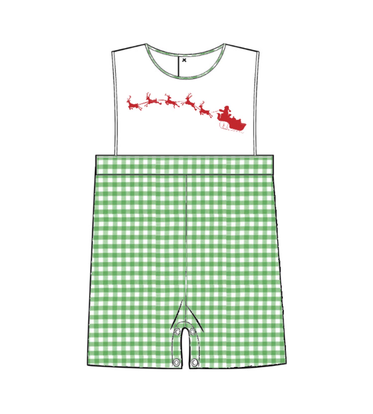 Santa Claus Green Striped Smocked Shortall for Boy