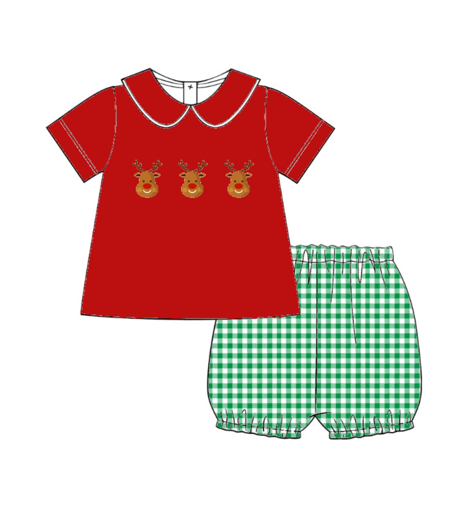 Reindeer Red & Green Mixed Smocked Boy Outfit