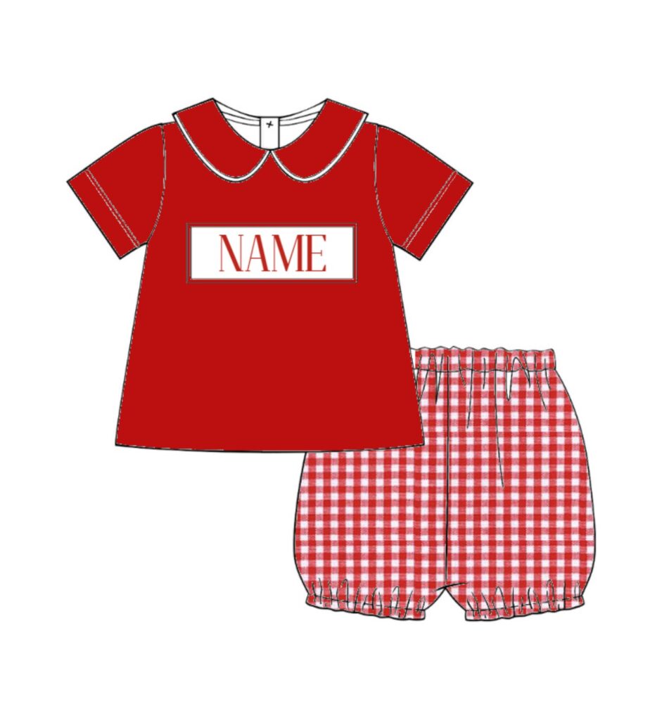 Red Custom Name Boy Smocked Outfit