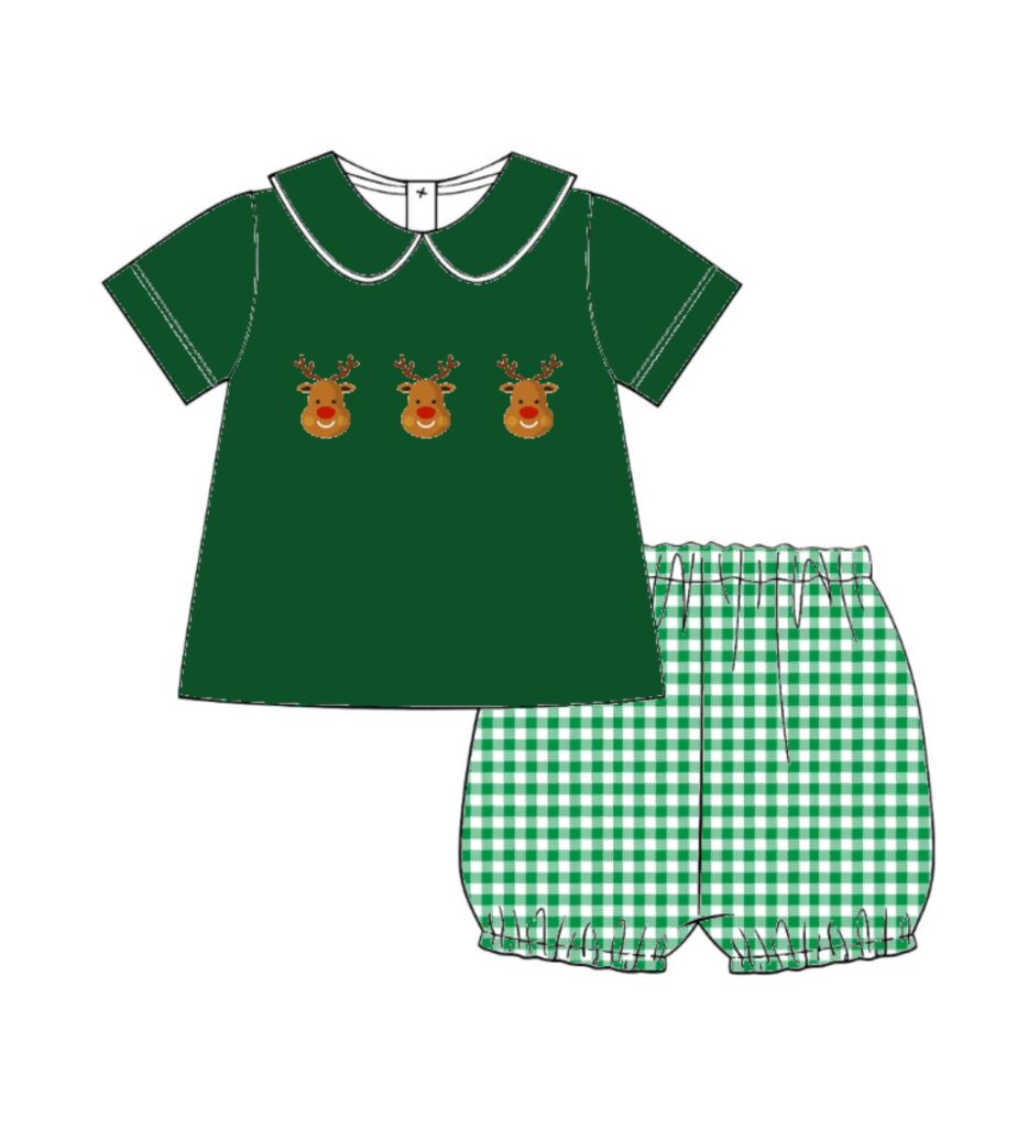 Reindeer Green Smocked Boy Outfit