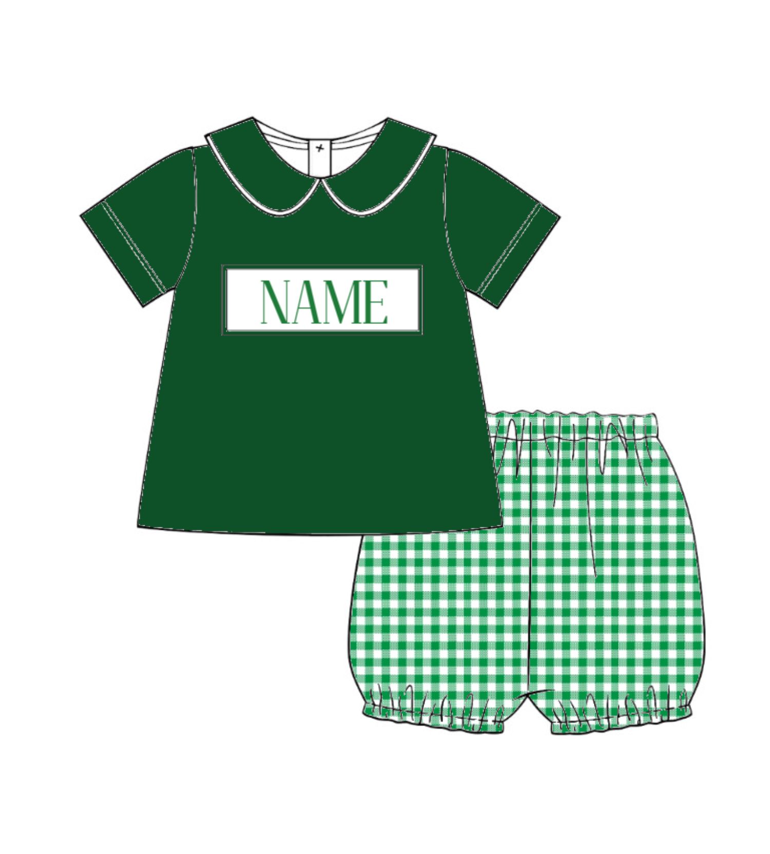 Custom Name Green Boy Smocked Outfit