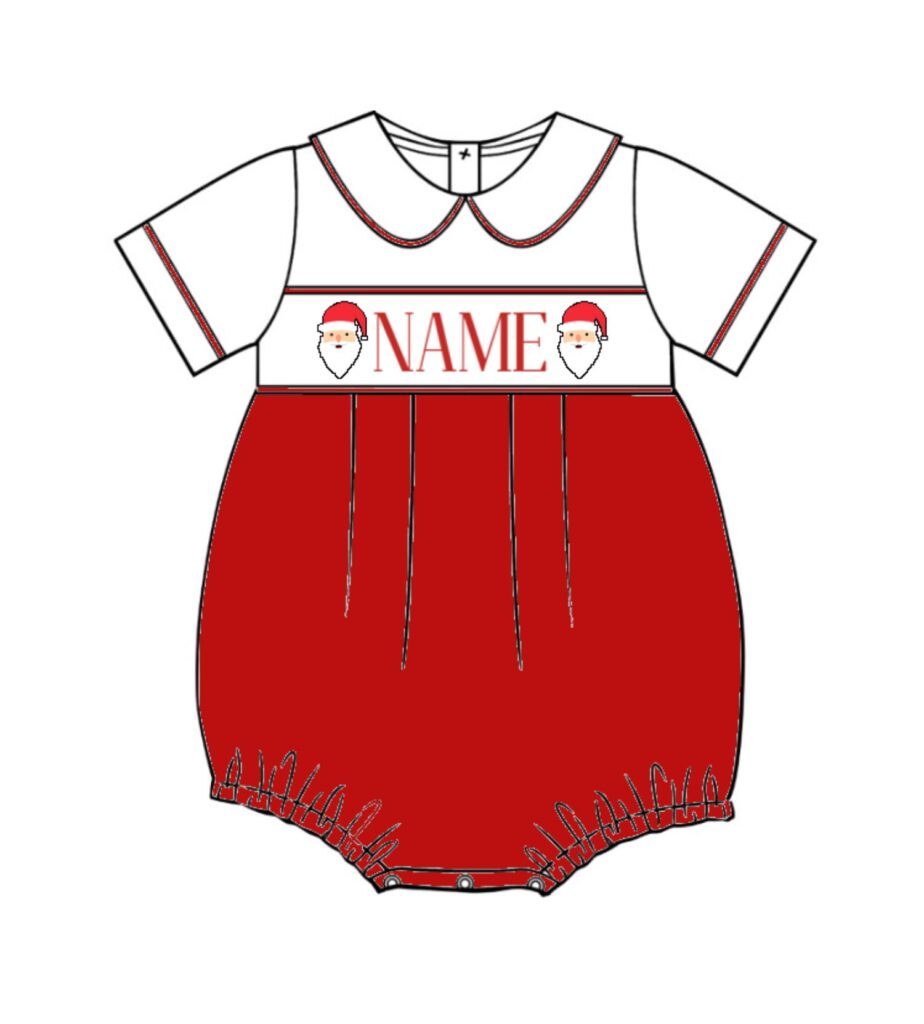 Red Boy Smocked Bubble with Santa Claus and Custom Name