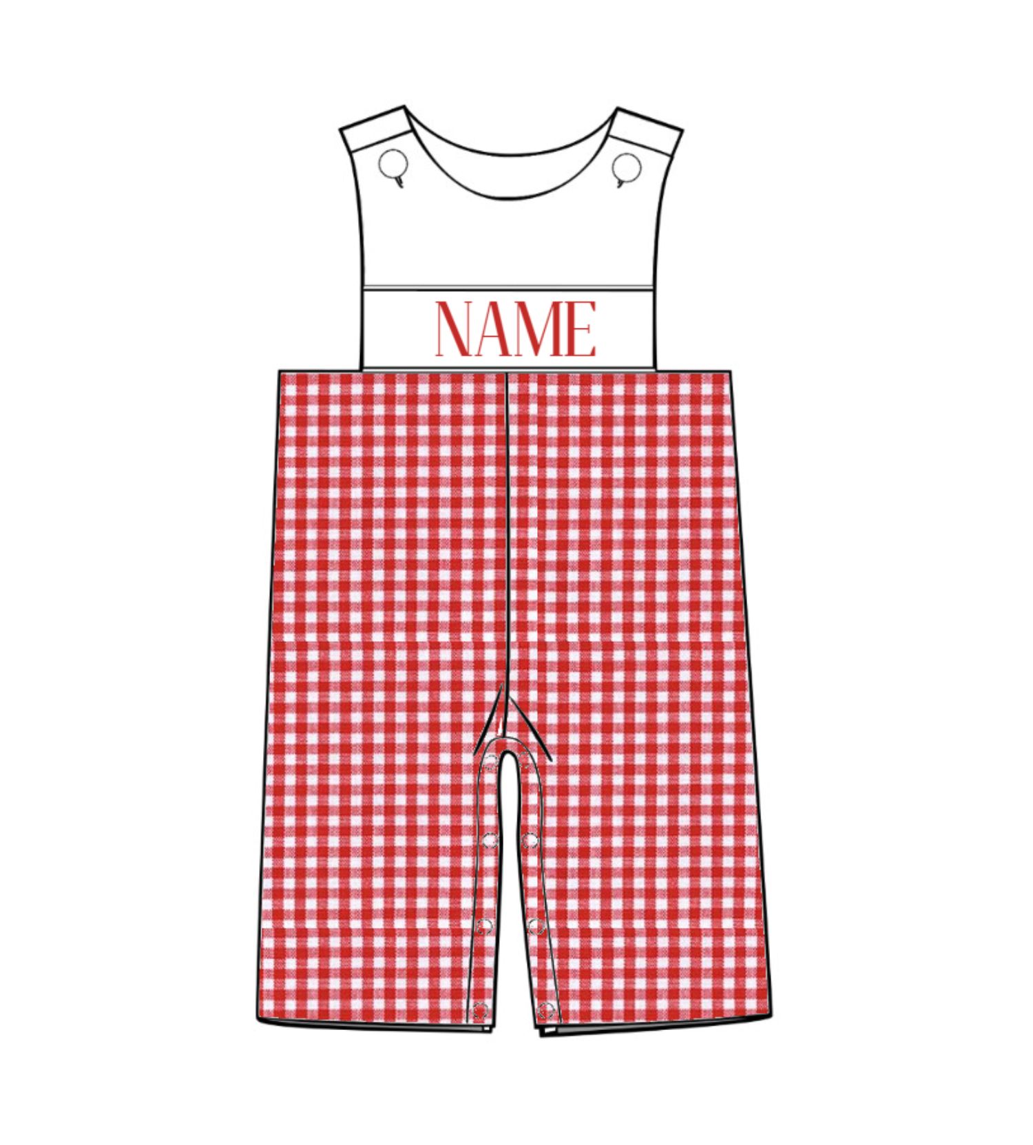 Red Striped Embroidered Name Boy Smocked Longall