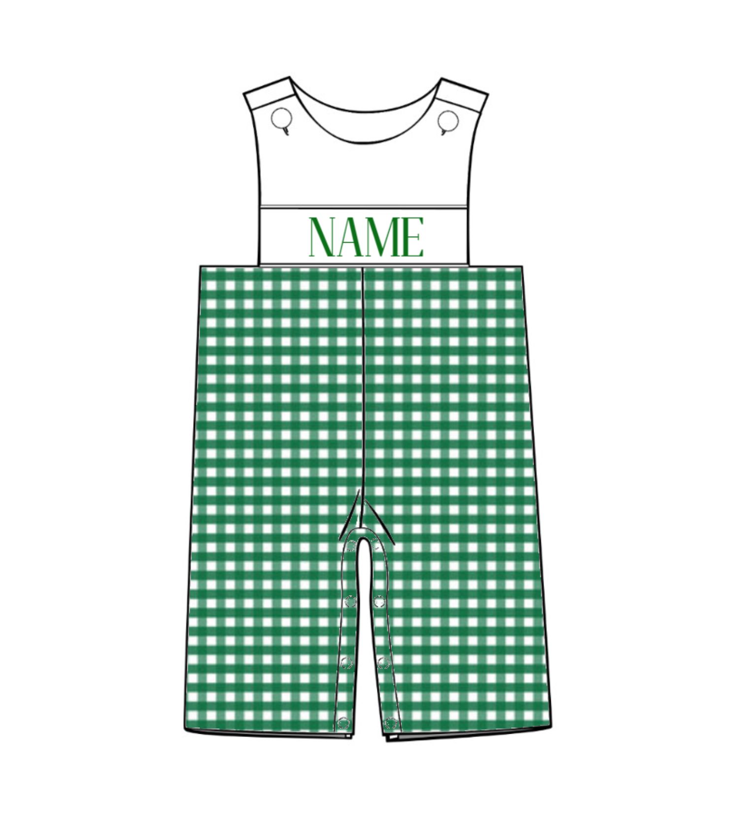 Green Striped Embroidered Name Boy Smocked Longall