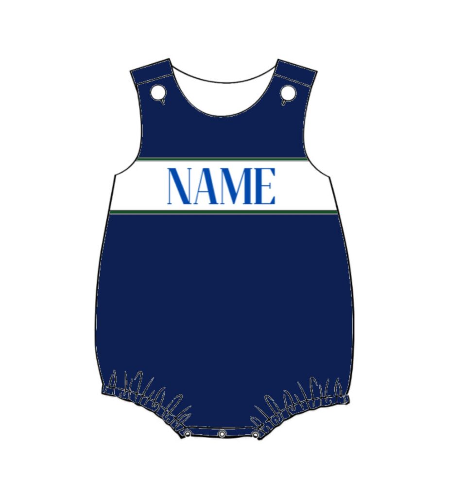Navy Custom Name Boy Smocked Bubble