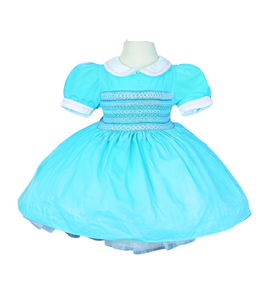 RTS03 - Blue geometric smocked dress