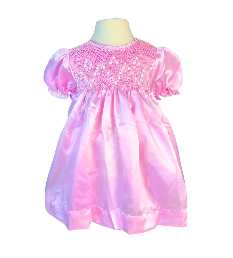 RTS05 - Pearl pink smocked bishop dress