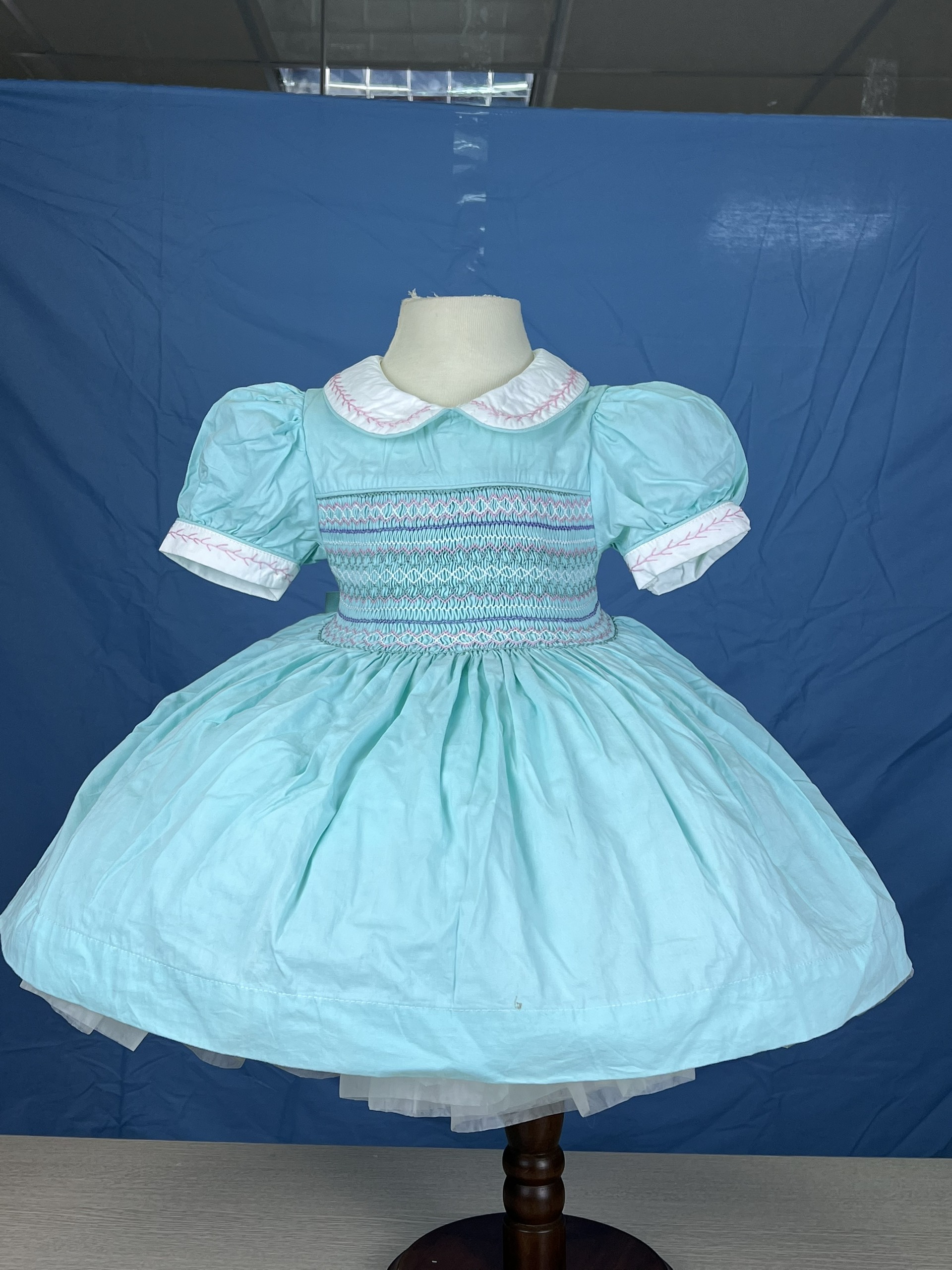 RTS03 - Blue geometric smocked dress